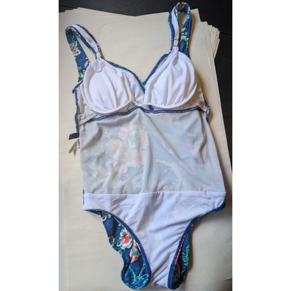 Lauren Ralph Lauren Womens One Piece Swimsuit Blue Floral Paisley Size 8 - Picture 7 of 13
